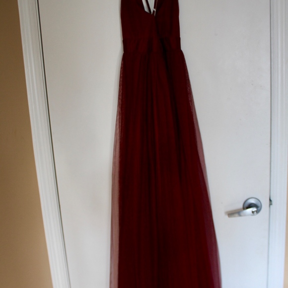 Floor-length Deep V Neck Burgundy Dress - Picture 5 of 8